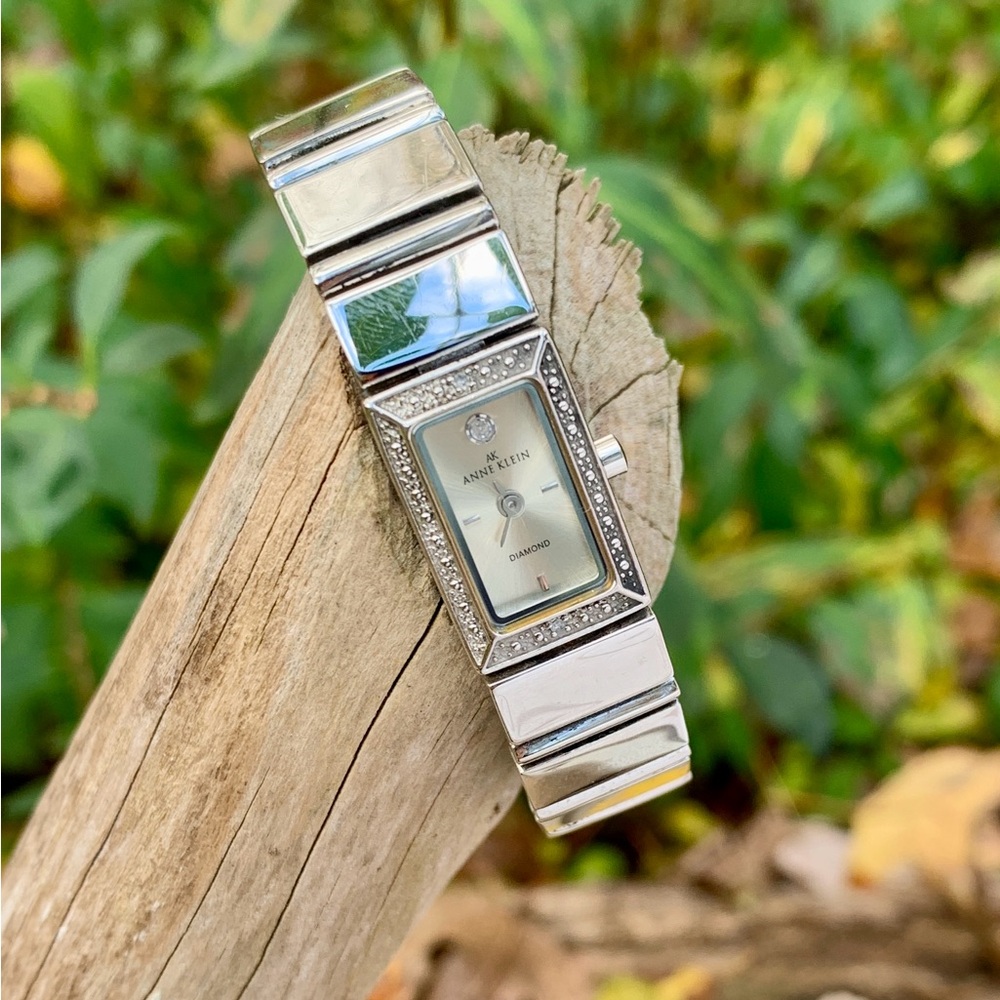 Anne Klein 10/8727 Diamond/Silver Tone/Rectangle Case Bracelet Watch New Battery